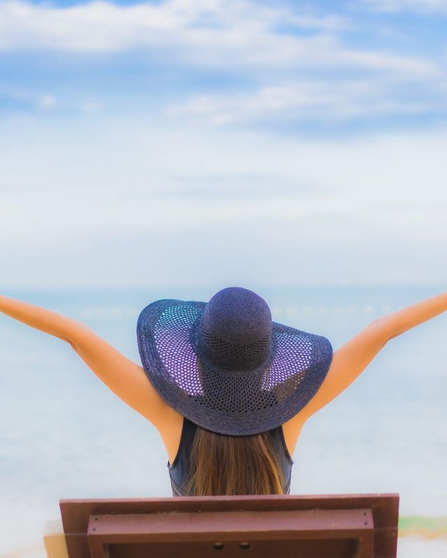 Portrait beautiful young asian woman around sea beach ocean